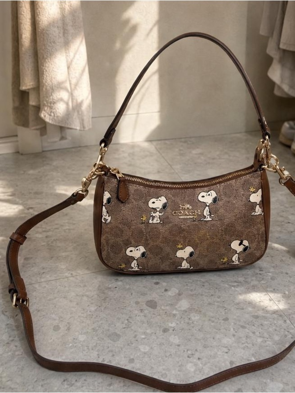 Coach Brown Snoopy Printed Wristlet with Gold Hardware - Picture 6 of 7